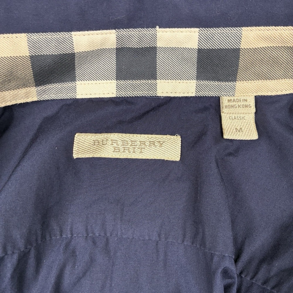 Burberry Brit Shirt Men's M Navy Blue Nova Check Flip Cuff Long Sleeve Button Up - Picture 11 of 15